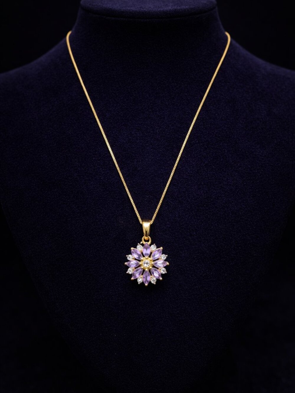 Genuine Amethyst Pendant 1ct, Silver Gold Plated Pendant, Floral Amethyst